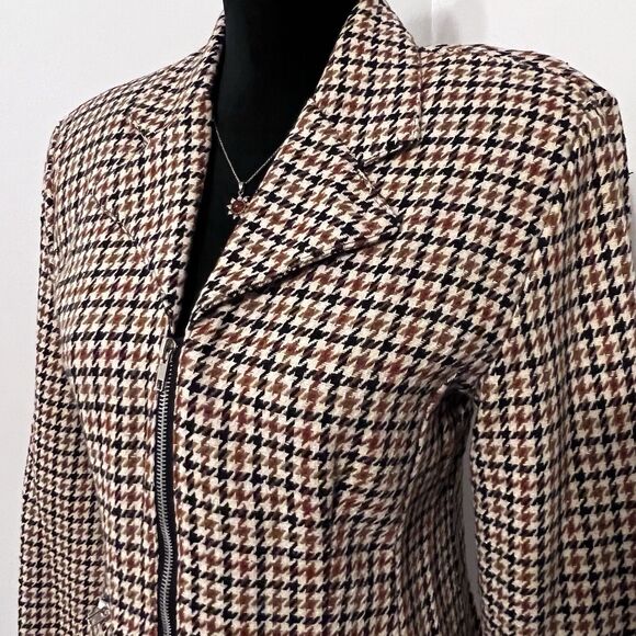 Vtg Y2K Tweed Houndstooth Blazer Jacket Wool Womens Small Zip Pocket Preppy - Picture 5 of 15